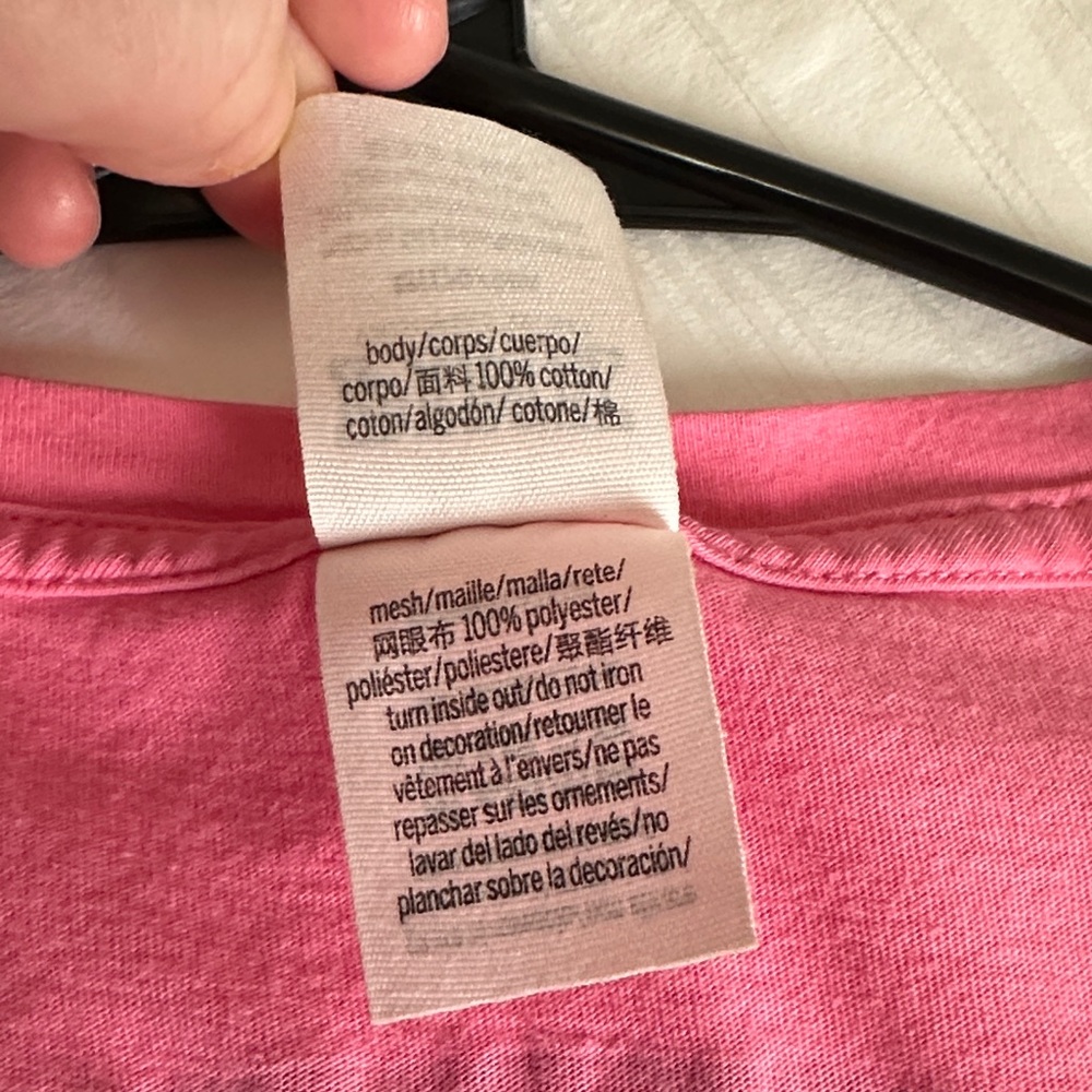 PINK Victoria's Secret Pink Long Sleeve Tee Black Mesh Detail Medium Oversized - Picture 11 of 13